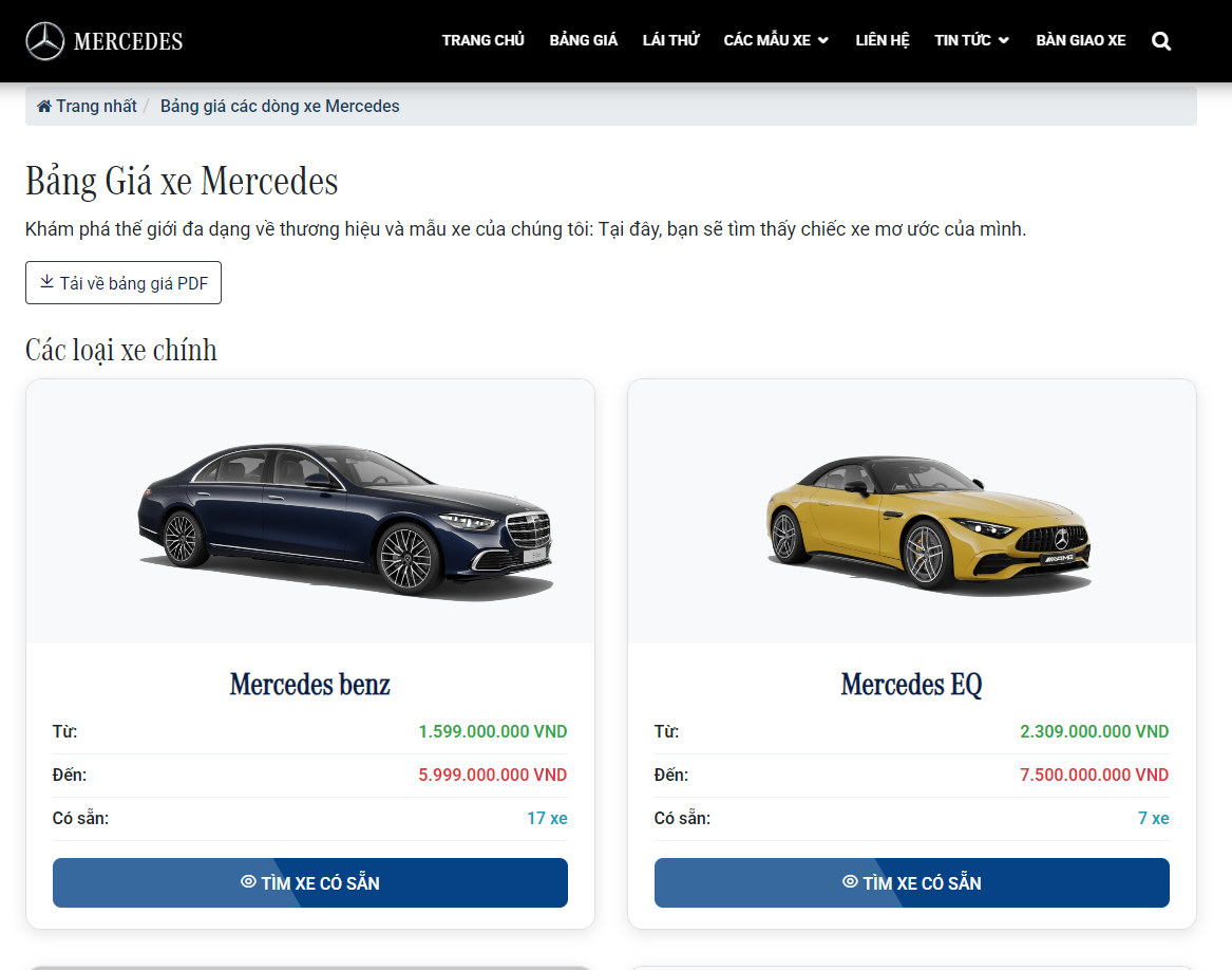 Demo Website giới thiệu Mercedes-Benz – Định Nghĩa Đẳng Cấp & Công Nghệ Tương Lai