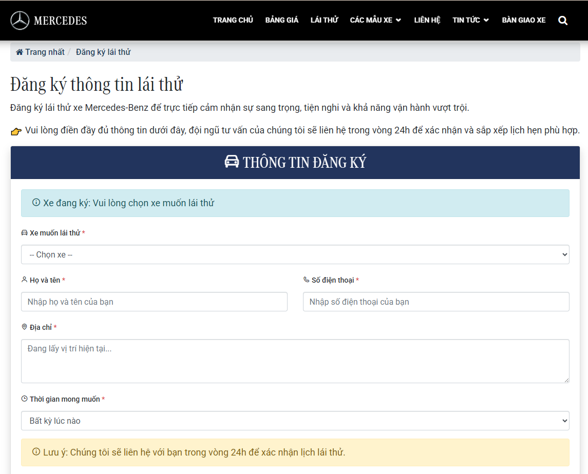 Demo Website giới thiệu Mercedes-Benz – Định Nghĩa Đẳng Cấp & Công Nghệ Tương Lai